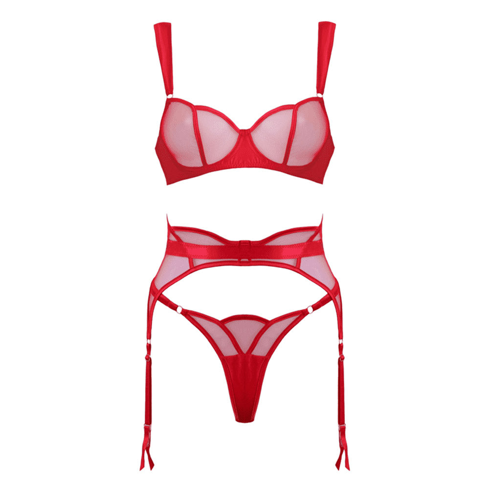 Love in Leather Muse Sheer Mesh & Satin 3 Piece Set