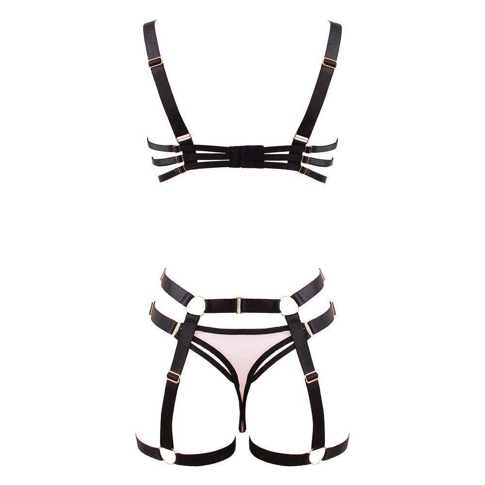 Love in Leather Contrast Black & Nude 3 Piece Bra Set