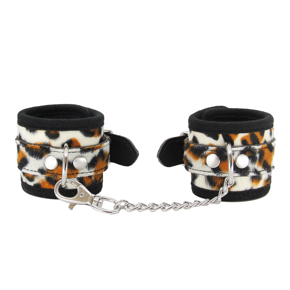 Love in Leather Furry Animal Print Wrist Restraints