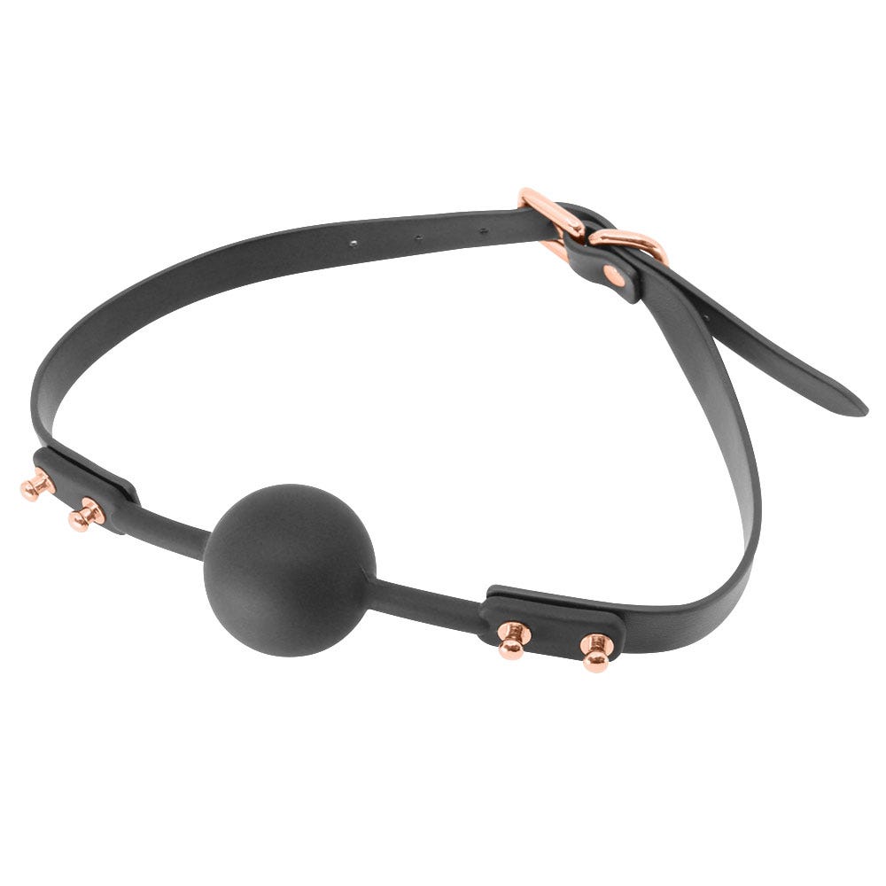 Love in Leather Faux Leather Studded Gag with Silicone Ball - Rose Gold