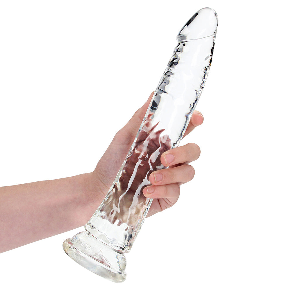 RealRock 11 Inch Crystal Clear Slim Dildo with Suction Cup Base
