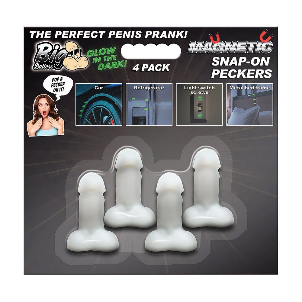 Big Ballers Glow-In-The-Dark Magnetic Snap-On Peckers - 4 Pack