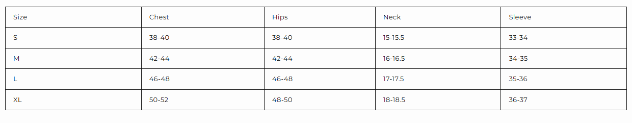 Roma Size Chart Mens
