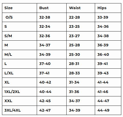 Roma Size Chart Womens