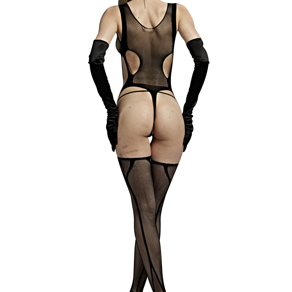 Love in Leather Rimes Bodysuit with Attached Garter Stockings