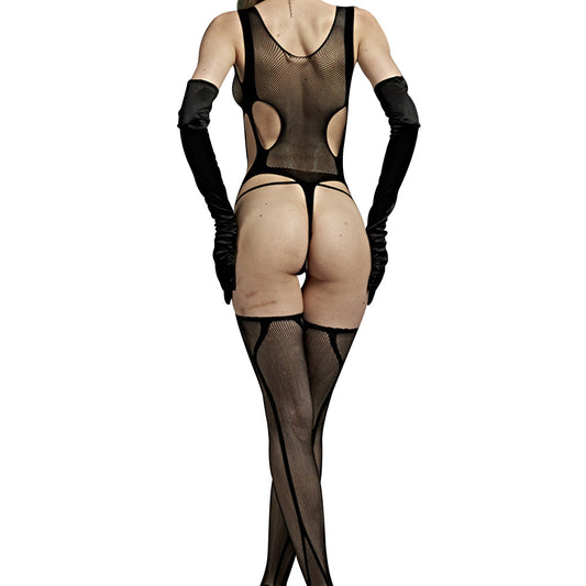 Love in Leather Rimes Bodysuit with Attached Garter Stockings
