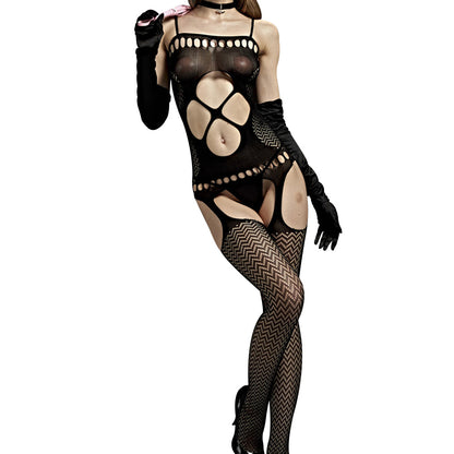 Love in Leather Opaque Chevron Top with Attached Garter Stockings