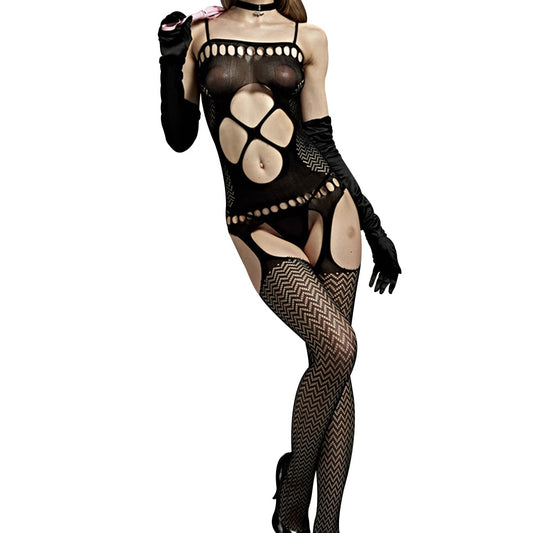 Love in Leather Opaque Chevron Top with Attached Garter Stockings