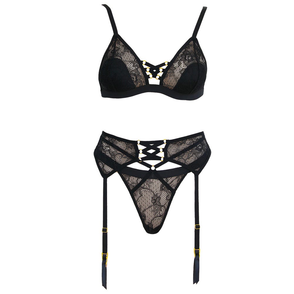 Love in Leather Muse Triangle Bralette 3 Piece Set