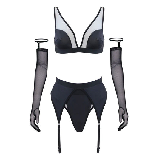 Love in Leather Muse 7 Piece Bra Set with Long Sleeve Gloves