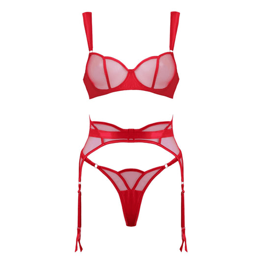 Love in Leather Muse Sheer Mesh & Satin 3 Piece Set