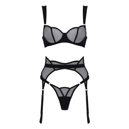 Love in Leather Muse Sheer Mesh & Satin 3 Piece Set