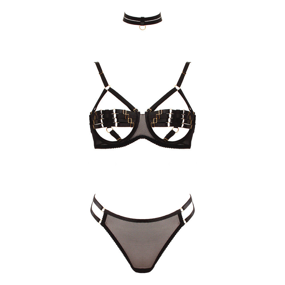 Love in Leather Muse Peek-a-boo 3 Piece Bra Set
