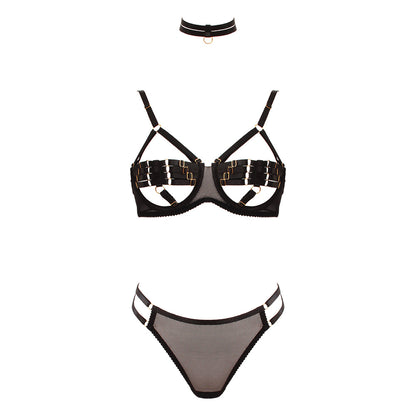 Love in Leather Muse Peek-a-boo 3 Piece Bra Set