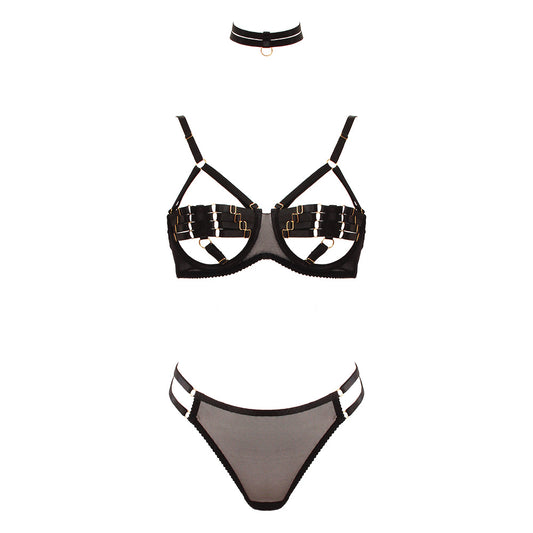 Love in Leather Muse Peek-a-boo 3 Piece Bra Set