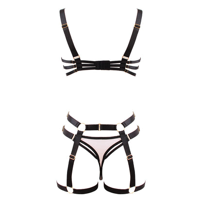 Love in Leather Contrast Black & Nude 3 Piece Bra Set