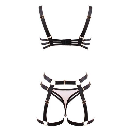 Love in Leather Contrast Black & Nude 3 Piece Bra Set