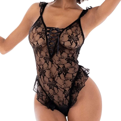 Mapale Floral Lace Teddy with Lace-Up Detail