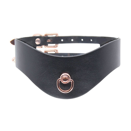 Love in Leather Faux Leather Double Strap Bondage Collar - Rose Gold