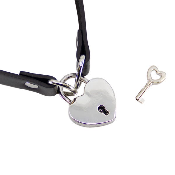 Love In Leather Silver Heart Padlock Choker