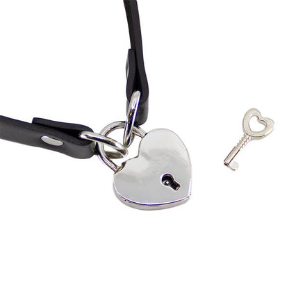 Love In Leather Silver Heart Padlock Choker