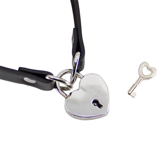 Love In Leather Silver Heart Padlock Choker