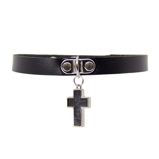 Love in Leather Choker with Cross