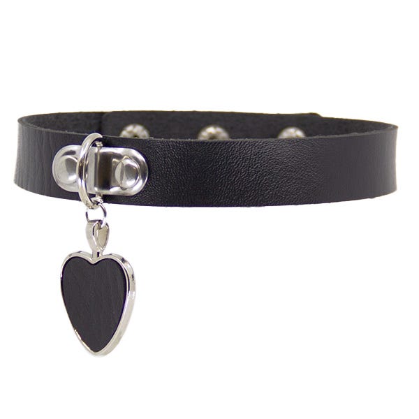 Love In Leather Black Faux Leather Heart Choker