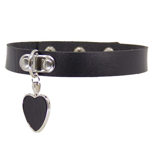 Love In Leather Black Faux Leather Heart Choker
