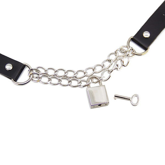 Love In Leather Faux Leather Chain Choker with Padlock