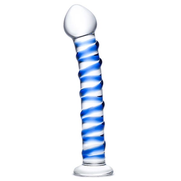 Glas 7.5in Blue Spiral Glass Dildo