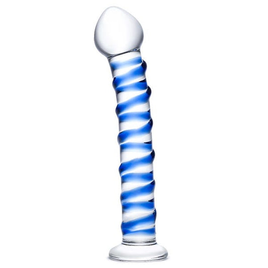 Glas 7.5in Blue Spiral Glass Dildo
