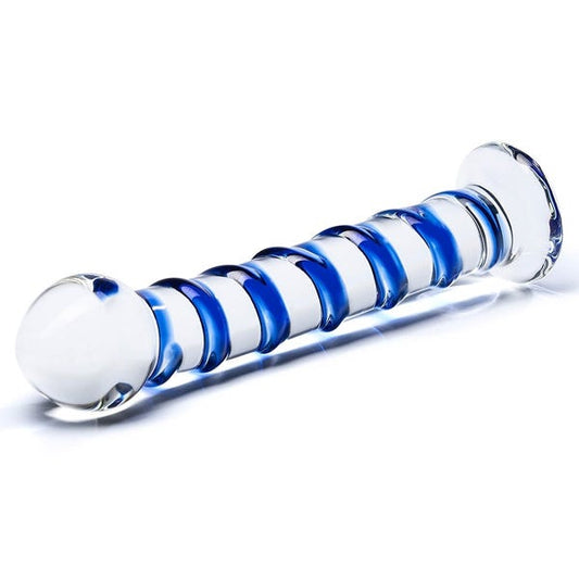 Glas 7.5in Blue Spiral Glass Dildo