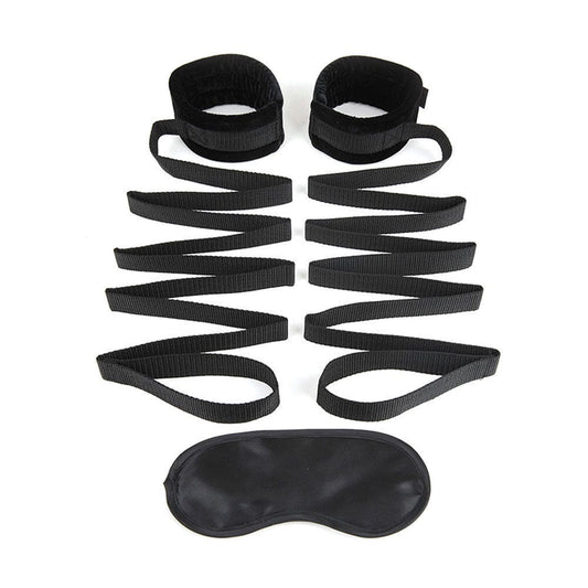 Lux Fetish Bondage Bed Strap 2-Piece Playful Restraint System with Satin Blindfold