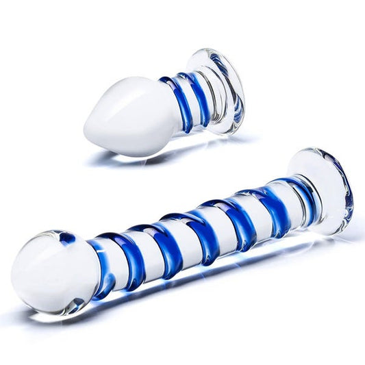 Glas Double Penetration Mr Swirly Glass Dildo and Butt Plug Set