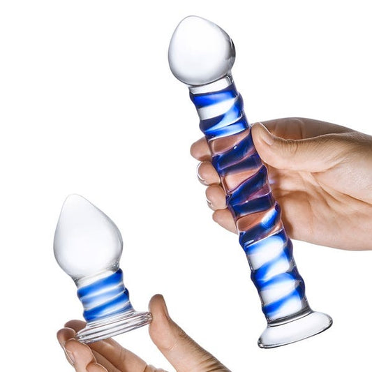 Glas Double Penetration Mr Swirly Glass Dildo and Butt Plug Set