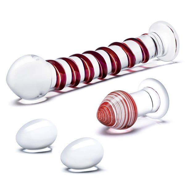 Glas 4-Piece Mr Swirly Glass Dildo and Yoni Egg Set