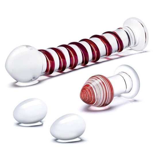 Glas 4-Piece Mr Swirly Glass Dildo and Yoni Egg Set