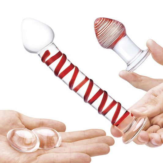 Glas 4-Piece Mr Swirly Glass Dildo and Yoni Egg Set