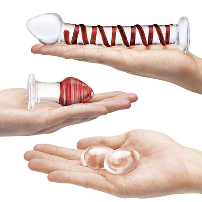 Glas 4-Piece Mr Swirly Glass Dildo and Yoni Egg Set
