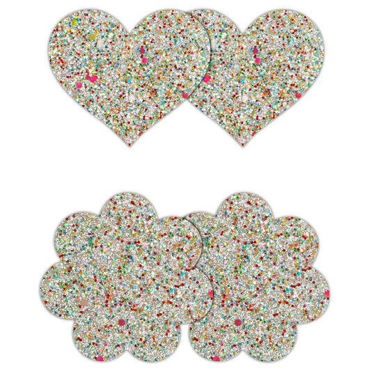 Pretty Pasties Glow-In-The-Dark Glitter Heart and Flower 2-Pack