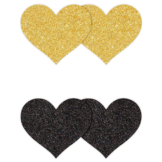 Pretty Pasties Black and Gold Glitter Heart 2-Pack