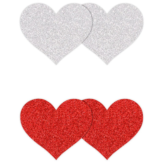 Pretty Pasties Red and Silver Glitter Heart 2-Pack