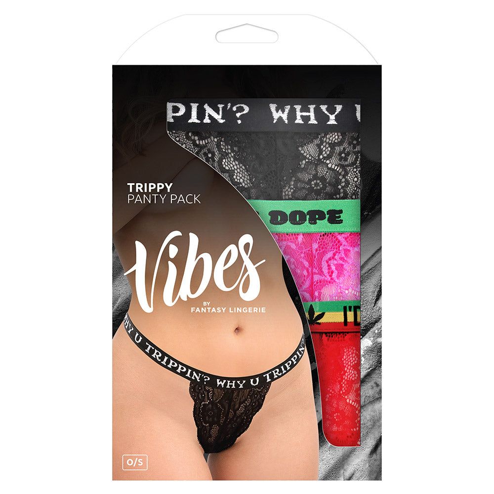 Fantasy Lingerie Vibes Trippy Panty Pack 3-Piece Lace Thong Set