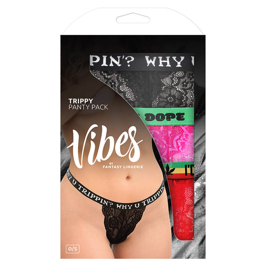 Fantasy Lingerie Vibes Trippy Panty Pack 3-Piece Lace Thong Set