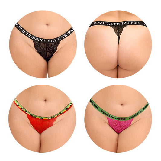Fantasy Lingerie Vibes Trippy Panty Pack 3-Piece Lace Thong Set