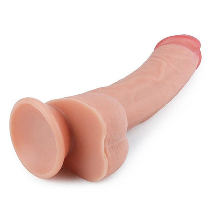 Lovetoy 8-Inch Dual Layered Curved Platinum Silicone Nature Cock Dildo with Balls