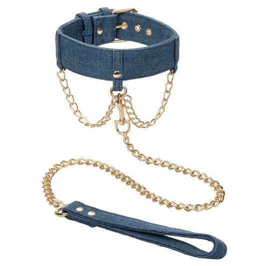 CalExotics Ride 'Em Premium Denim Collection Collar with Leash