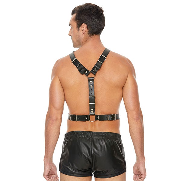 Ouch Twisted Bit Leather Harness OS Black