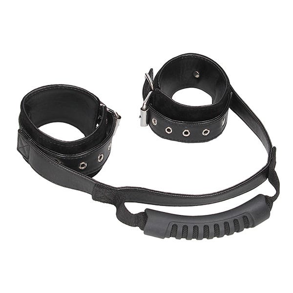 Ouch Black & White Bonded Leather Wrist Cuffs with Adjustable Straps